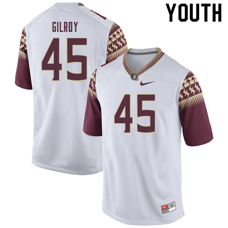 Youth #45 Tyler Gilroy Florida State Seminoles College Football Jerseys Sale-White